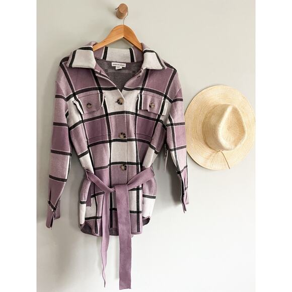 Cupcakes and Cashmere | NWT | Plaid Shirt Jacket Shacket | Purple | Sz XS - Picture 1 of 9